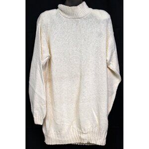 VTG 80s Wainscott White Long Sweater sz M Oversized High Neck Warm Winter Ribbed